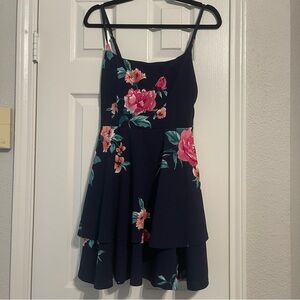 Francesca's Collections Navy Tiered Dress with Pink Floral Design